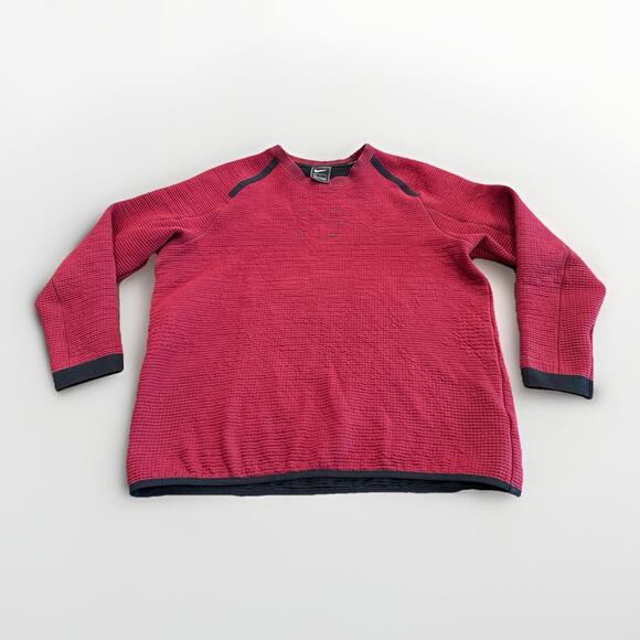 Nike Sportswear Tech Mens Red Crewneck Waffle Knit Sweatshirt Size L CU3782-638 - Picture 1 of 10